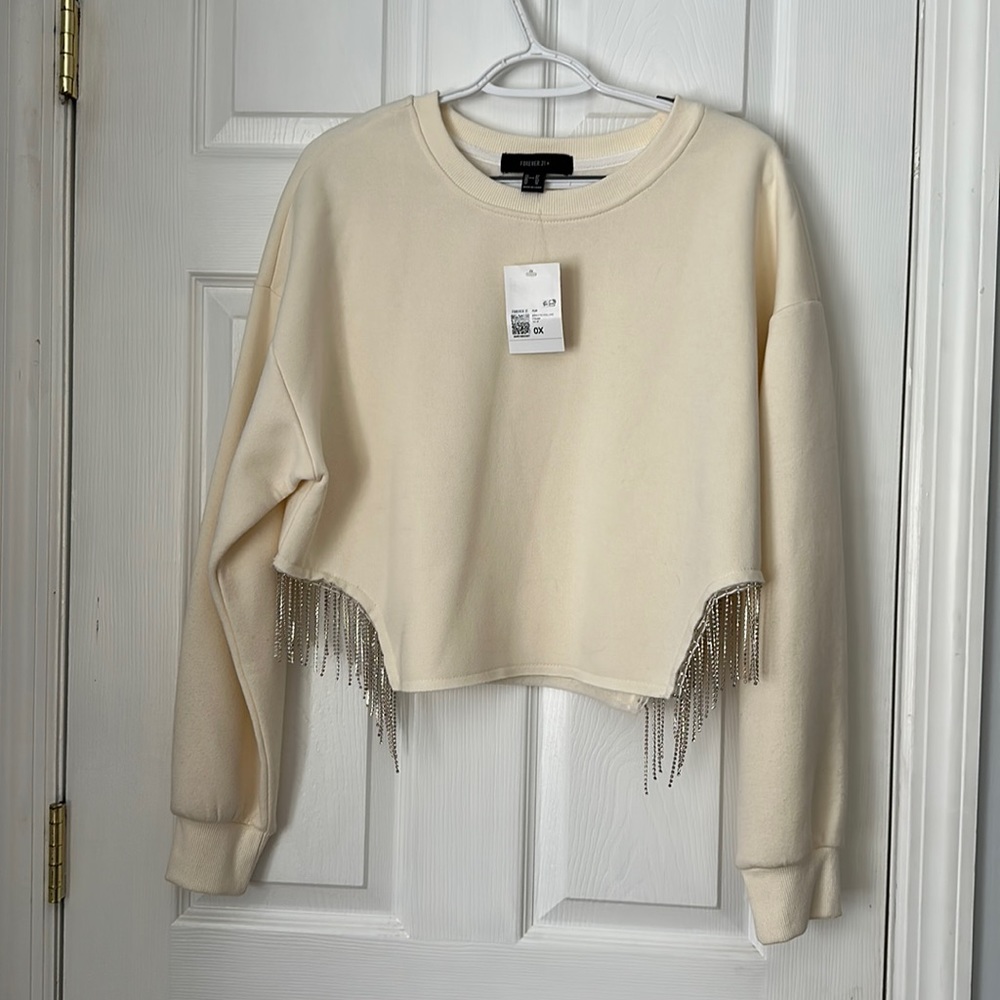 NWT cropped rhinestone sweater